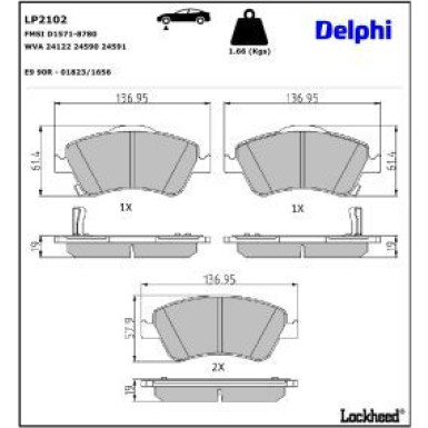 Delphi Bremsbelagsatz, Scheibenbremse LP2102
