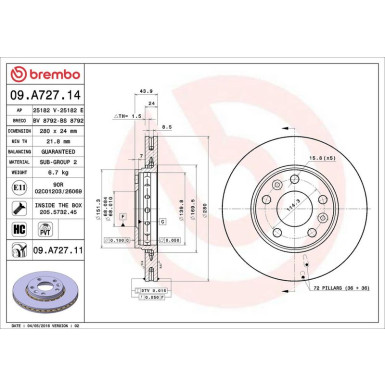 Brembo Bremsscheibe PRIME LINE - UV Coated 09.A727.11