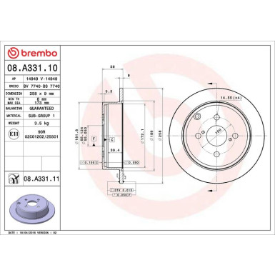 08.A331.11 Bremsscheibe PRIME LINE - UV Coated