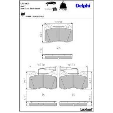 Delphi Bremsbelagsatz, Scheibenbremse LP1543