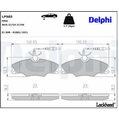 Delphi | Bremsbelagsatz, Scheibenbremse | LP985 Delphi | Bremsbelagsatz, Scheibenbremse | LP985