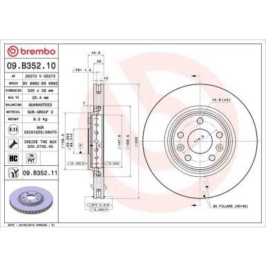09.B352.11 Bremsscheibe PRIME LINE - UV Coated