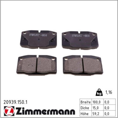Zimmermann Bremsbelagsatz, Scheibenbremse 20939.150.1