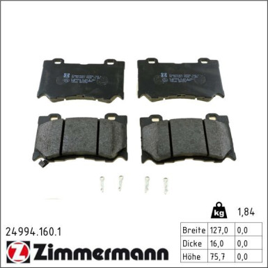Zimmermann Bremsbelagsatz, Scheibenbremse 24994.160.1