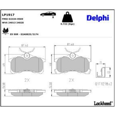 Delphi Bremsbelagsatz, Scheibenbremse LP1917