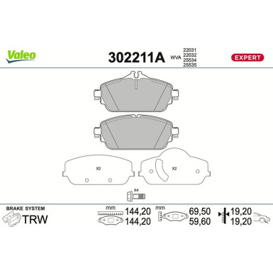 Valeo | Bremsbelagsatz, Scheibenbremse | 302211A