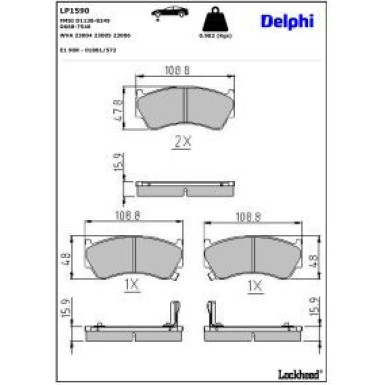 Delphi Bremsbelagsatz, Scheibenbremse LP1590