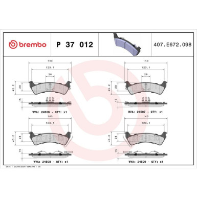 P 37 012 Bremsbelagsatz, Scheibenbremse PRIME LINE