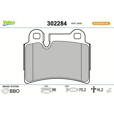 Valeo Bremsbelagsatz, Scheibenbremse ESSENTIAL 302284
