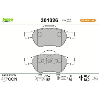 Valeo Bremsbelagsatz, Scheibenbremse ESSENTIAL 301026