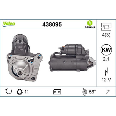 438095 Starter VALEO ORIGINS - NEW O.E. TECHNOLOGIE