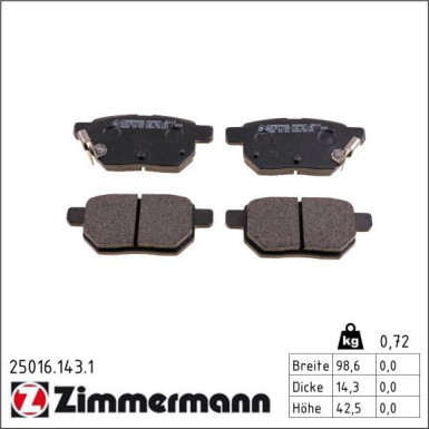 Zimmermann Bremsbelagsatz, Scheibenbremse 25016.143.1