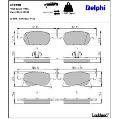 Delphi Bremsbelagsatz, Scheibenbremse LP3238