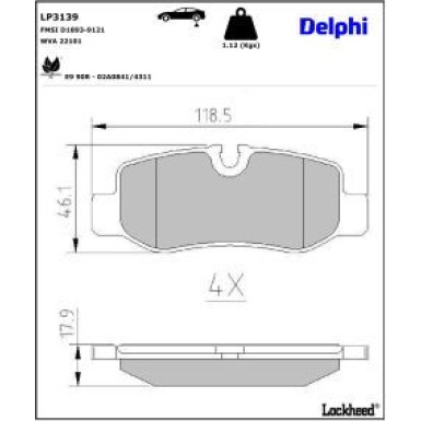 Delphi Bremsbelagsatz, Scheibenbremse LP3139