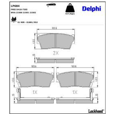 Delphi Bremsbelagsatz, Scheibenbremse LP684