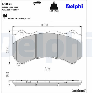 Delphi | Bremsbelagsatz, Scheibenbremse | LP3154