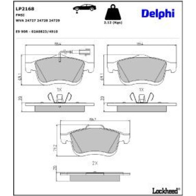 Delphi Bremsbelagsatz, Scheibenbremse LP2168