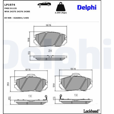 Delphi | Bremsbelagsatz, Scheibenbremse | LP1974