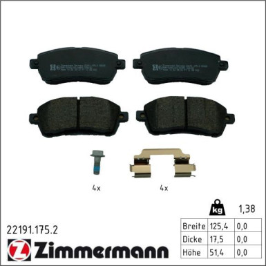 Zimmermann Bremsbelagsatz, Scheibenbremse 22191.175.2