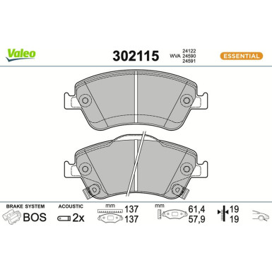 Valeo | Bremsbelagsatz, Scheibenbremse | 302115