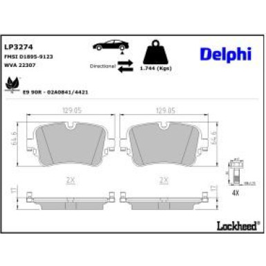 Delphi Bremsbelagsatz, Scheibenbremse LP3274 Delphi Bremsbelagsatz, Scheibenbremse LP3274