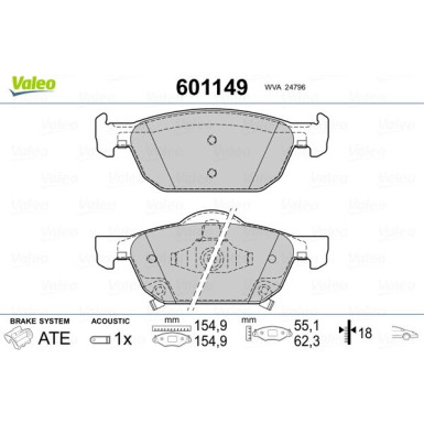 Valeo | Bremsbelagsatz, Scheibenbremse | 601149