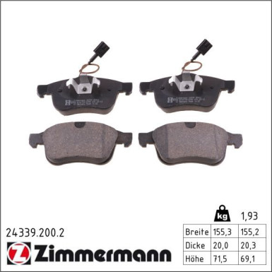 Zimmermann Bremsbelagsatz, Scheibenbremse 24339.200.2