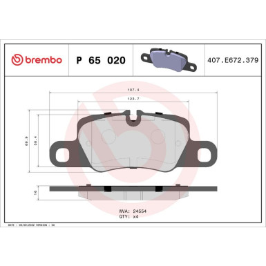 Brembo Bremsbelagsatz, Scheibenbremse PRIME LINE P 65 020 Brembo Bremsbelagsatz, Scheibenbremse PRIME LINE P 65 020