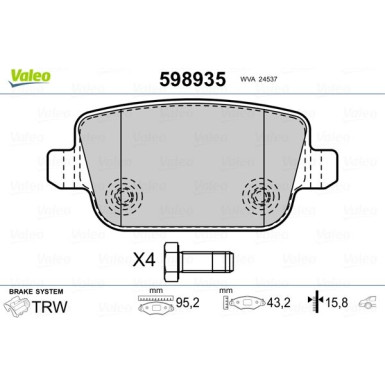 Valeo | Bremsbelagsatz, Scheibenbremse | 598935