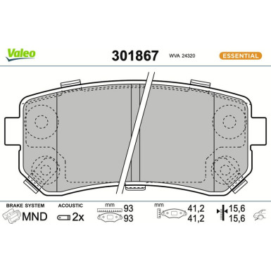 Valeo Bremsbelagsatz, Scheibenbremse ESSENTIAL 301867