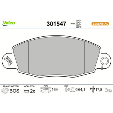 Valeo Bremsbelagsatz, Scheibenbremse ESSENTIAL 301547
