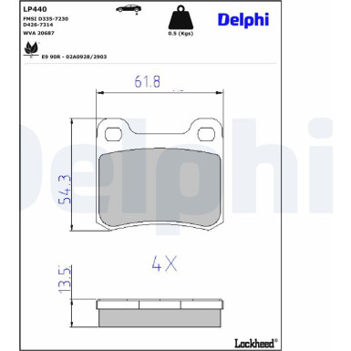 Delphi | Bremsbelagsatz, Scheibenbremse | LP440