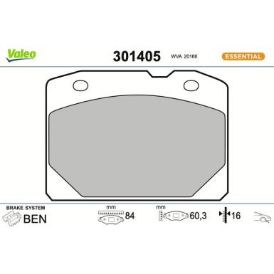 Valeo | Bremsbelagsatz, Scheibenbremse | 301405 Valeo | Bremsbelagsatz, Scheibenbremse | 301405