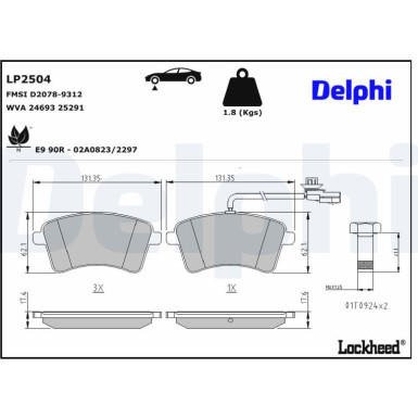 Delphi | Bremsbelagsatz, Scheibenbremse | LP2504