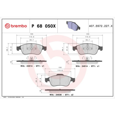 P 68 050X Bremsbelagsatz, Scheibenbremse XTRA LINE