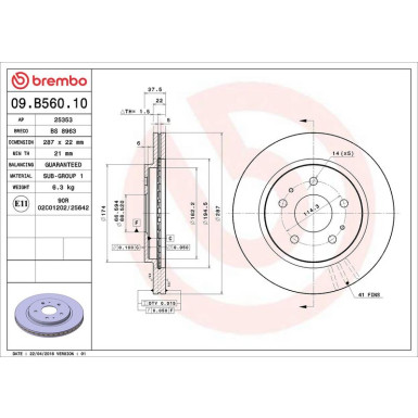 09.B560.10 Bremsscheibe PRIME LINE