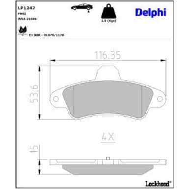 Delphi Bremsbelagsatz, Scheibenbremse LP1242