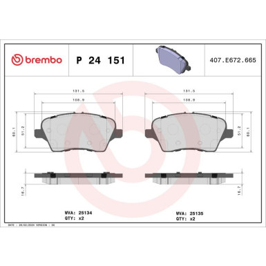 Brembo Bremsbelagsatz, Scheibenbremse PRIME LINE P 24 151