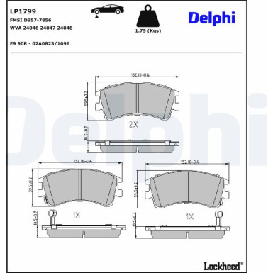 Delphi | Bremsbelagsatz, Scheibenbremse | LP1799