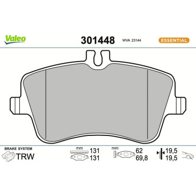 Valeo Bremsbelagsatz, Scheibenbremse ESSENTIAL 301448