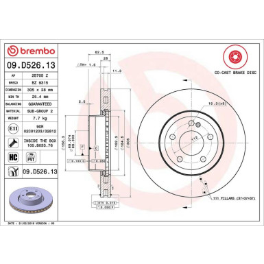 09.D526.13 Bremsscheibe PRIME LINE - Co-Cast