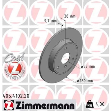 Zimmermann 2 x ZIMMERMANN Bremsscheibe Coat Z 405.4102.20