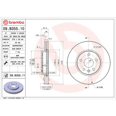 Brembo Bremsscheibe PRIME LINE - UV Coated 09.B355.11