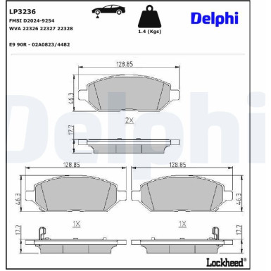 Delphi | Bremsbelagsatz, Scheibenbremse | LP3236
