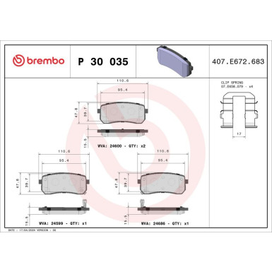 Brembo Bremsbelagsatz, Scheibenbremse PRIME LINE P 30 035