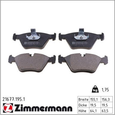 Zimmermann Bremsbelagsatz, Scheibenbremse 21677.195.1