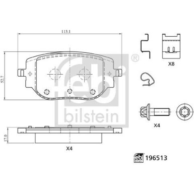 febi bilstein | Bremsbelagsatz, Scheibenbremse | 196513