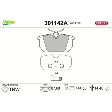 Valeo Bremsbelagsatz, Scheibenbremse EXPERT 301142A