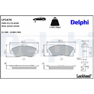 Delphi | Bremsbelagsatz, Scheibenbremse | LP1676 Delphi | Bremsbelagsatz, Scheibenbremse | LP1676