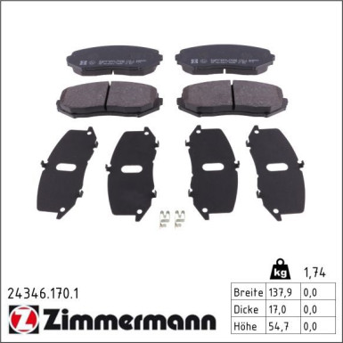 Zimmermann Bremsbelagsatz, Scheibenbremse 24346.170.1